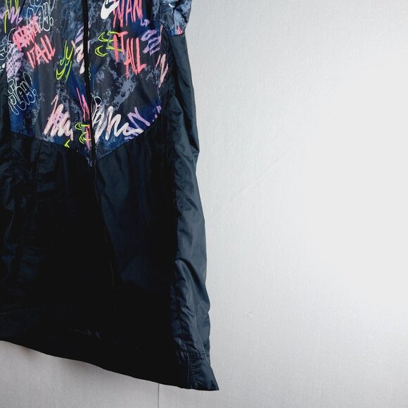 Nike Girl's Black Sportswear Abstract Print Long Sleeve Windrunner Jacket Size L - Picture 4 of 11